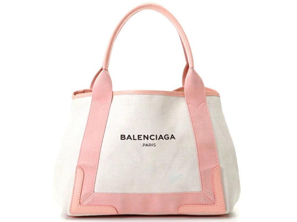 Balenciaga Tote Bag Navy Blue Cabas Pink Canvas Calfskin